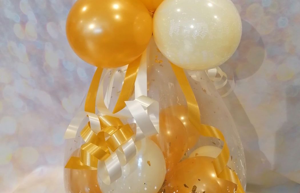 Geschenkballon zum Geburtstag in gold weiß